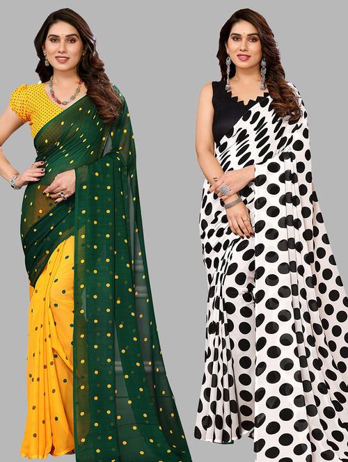 pack of 2 printed casual wear sarees with blouse - 21440658 - Very Small Image - 1