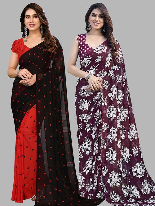 pack of 2 casual wear combo sarees with blouse - 21440660 - Very Small Image - 1