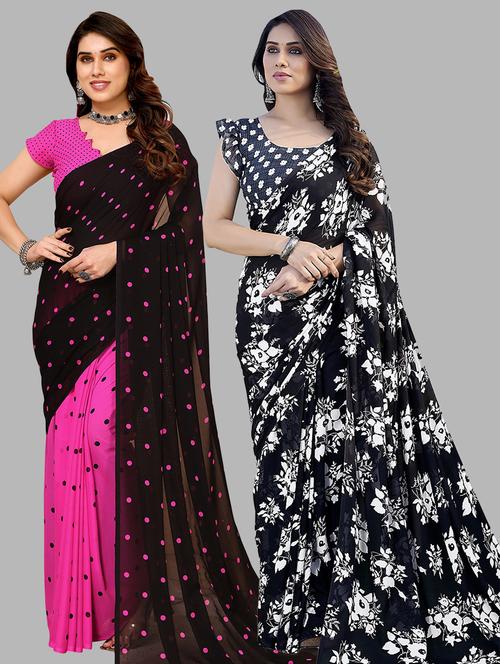 pack of 2 printed casual wear sarees with blouse - 21440661 - Very Small Image - 1