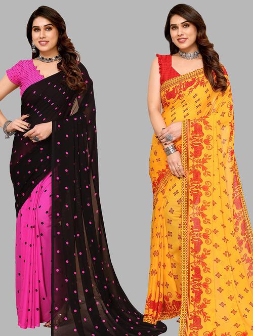 pack of 2 printed casual wear sarees with blouse - 21440662 - Very Small Image - 1