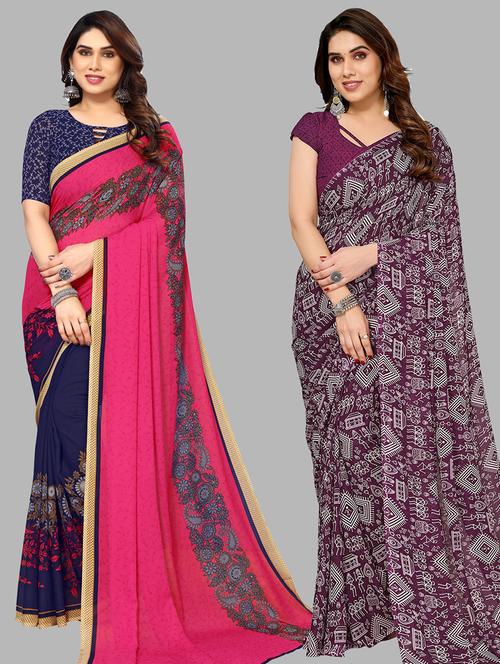 women pack of 2 casual wear sarees with blouse - 21440664 - Very Small Image - 1