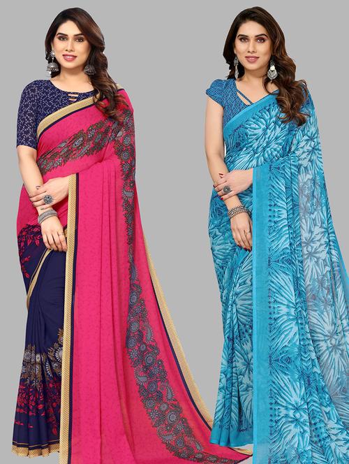pack of 2 printed casual wear sarees - 21440666 - Very Small Image - 1
