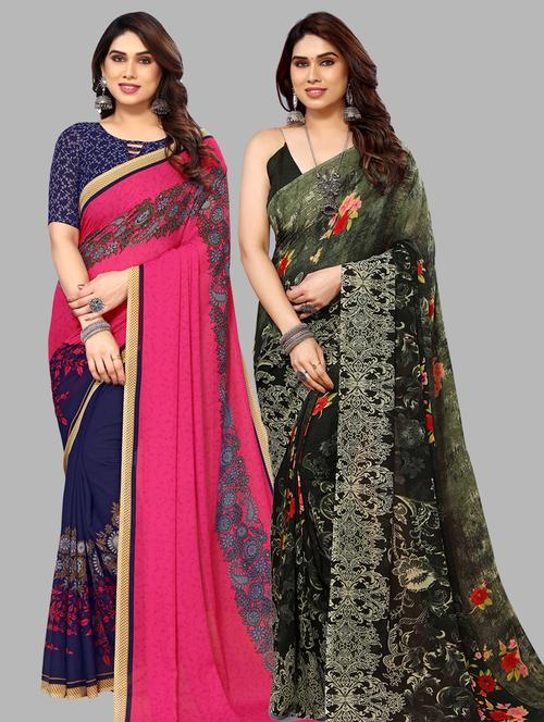 pack of 2 printed casual wear sarees - 21440668 - Very Small Image - 1