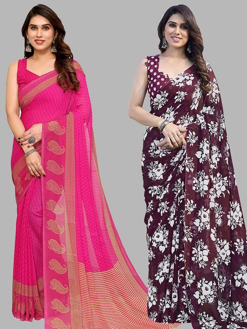 pack of 2 casual wear combo sarees with blouse - 21440669 - Very Small Image - 1