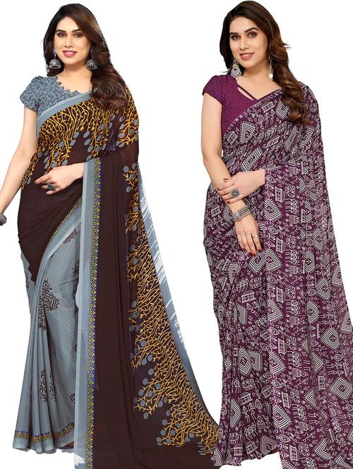 women pack of 2 printed casual sarees - 21440671 - Very Small Image - 1