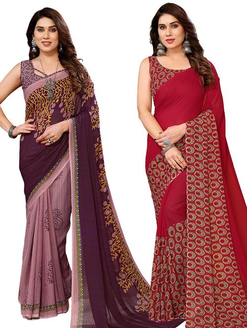 pack of 2 casual wear combo sarees with blouse - 21440675 - Very Small Image - 1