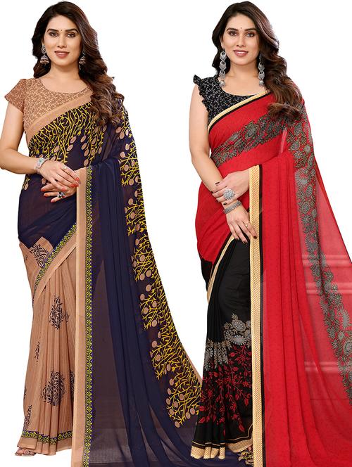 pack of 2 casual wear combo sarees with blouse - 21440679 - Very Small Image - 1