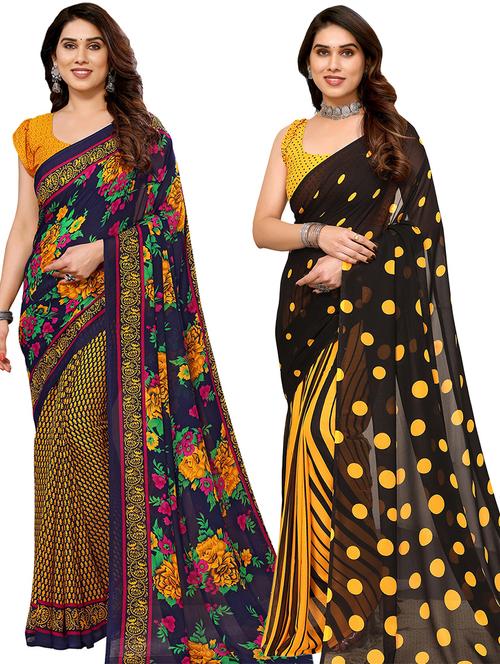 pack of 2 printed sarees with blouse - 21440680 - Very Small Image - 1