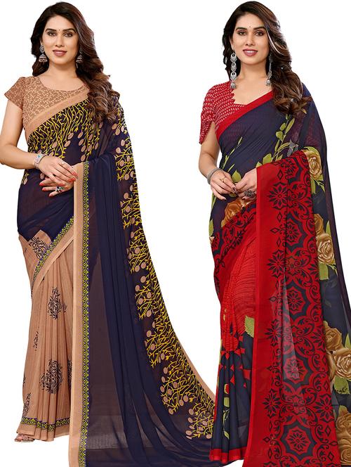pack of 2 printed casual wear sarees - 21440681 - Very Small Image - 1
