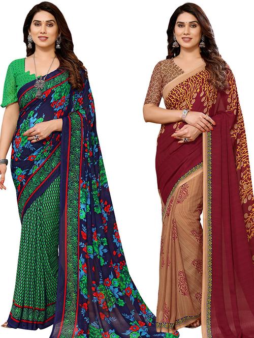 pack of 2 printed casual wear saree with blouse - 21440682 - Very Small Image - 1
