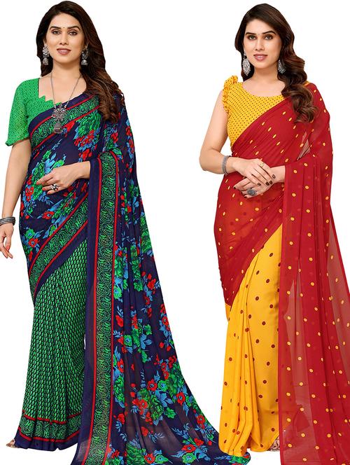 women pack of 2 casual wear sarees with blouse - 21440683 - Very Small Image - 1