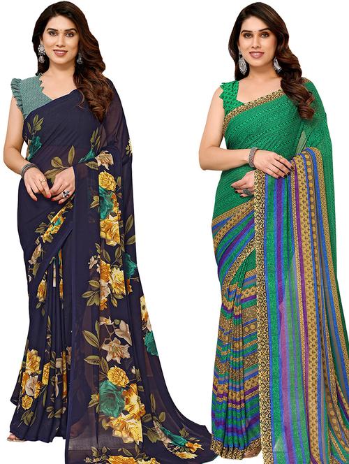 women pack of 2 casual wear sarees with blouse - 21440684 - Very Small Image - 1