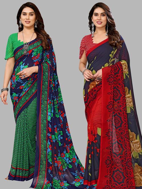 pack of 2 printed casual wear sarees - 21440685 - Very Small Image - 1