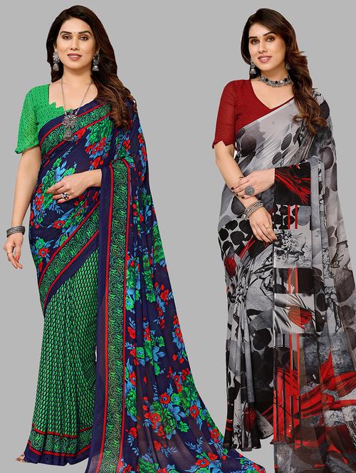 women pack of 2 printed casual sarees with blouse - 21440686 - Very Small Image - 1