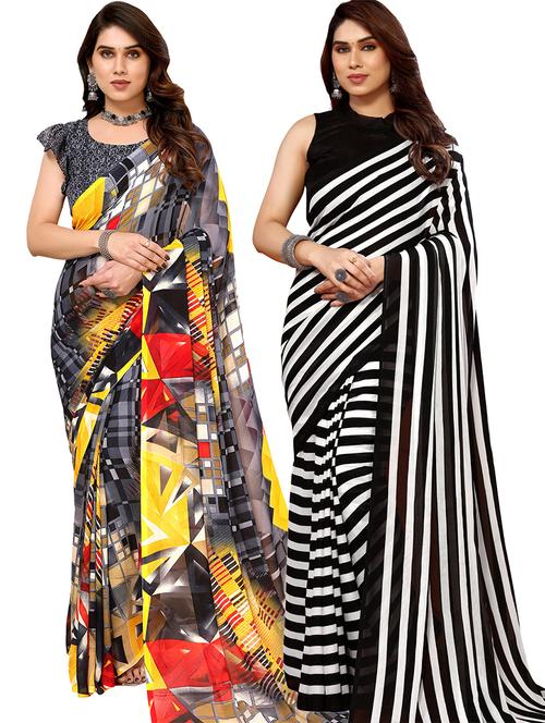 pack of 2 women printed sarees with blouse - 21440692 - Very Small Image - 1