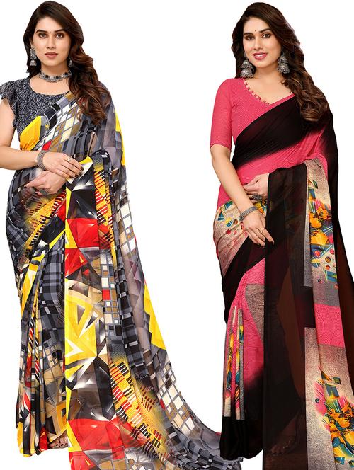 pack of 2 casual wear combo sarees with blouse - 21440693 - Very Small Image - 1