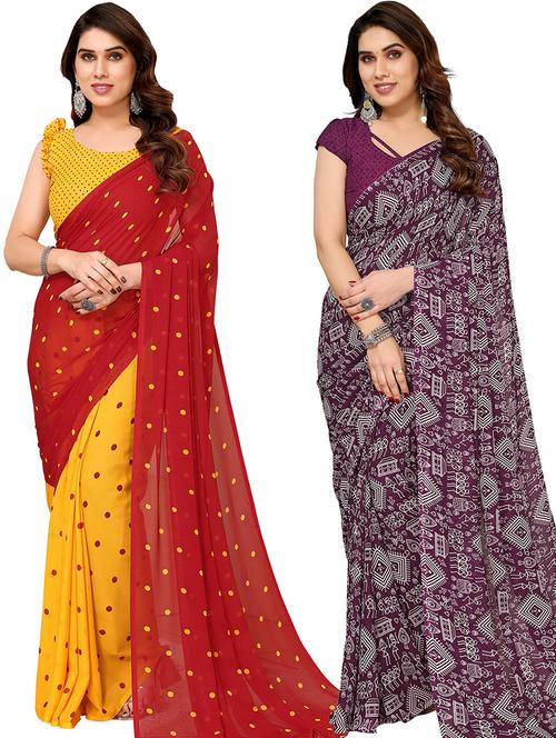 pack of 2 casual wear combo sarees with blouse - 21440696 - Very Small Image - 1