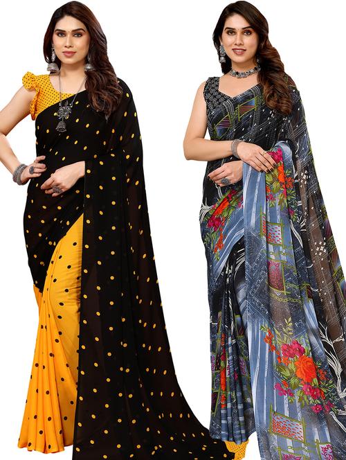 pack of 2 printed casual wear saree with blouse - 21440698 - Very Small Image - 1