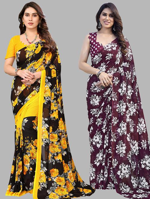 pack of 2 printed casual wear sarees - 21440701 - Very Small Image - 1