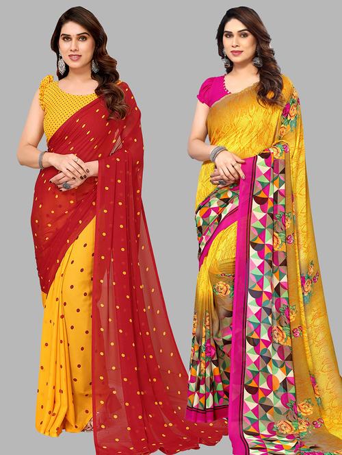 pack of 2 printed casual wear sarees - 21440704 - Very Small Image - 1