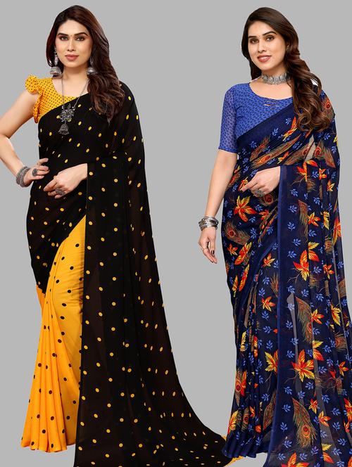 pack of 2 printed casual wear sarees with blouse - 21440705 - Very Small Image - 1