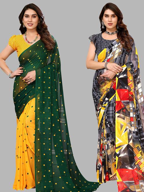 women pack of 2 printed casual sarees with blouse - 21440706 - Very Small Image - 1