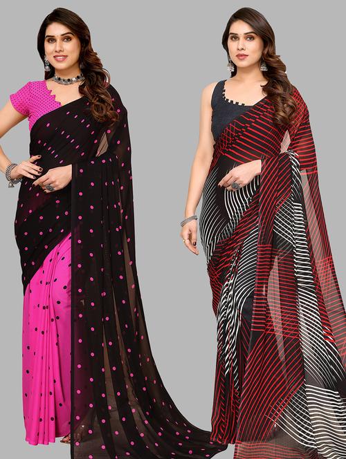 pack of 2 women printed sarees with blouse - 21440711 - Very Small Image - 1