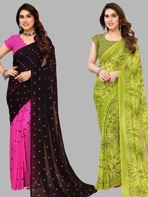 women pack of 2 casual wear sarees with blouse - 21440712 - Very Small Image - 1