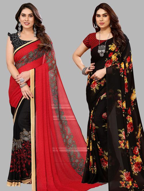women pack of 2 casual wear sarees with blouse - 21440713 - Very Small Image - 1