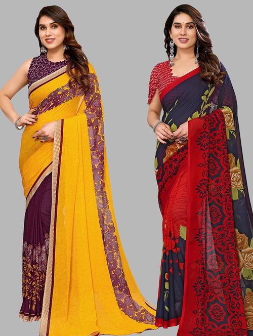 pack of 2 printed casual wear sarees - 21440717 - Very Small Image - 1