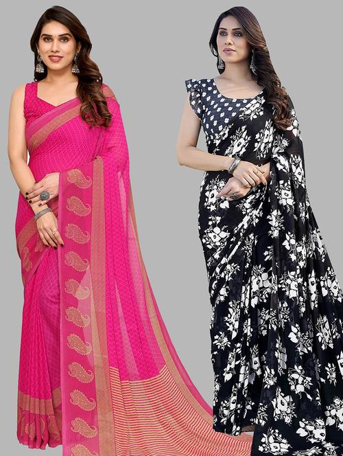 pack of 2 printed casual wear sarees - 21440718 - Very Small Image - 1
