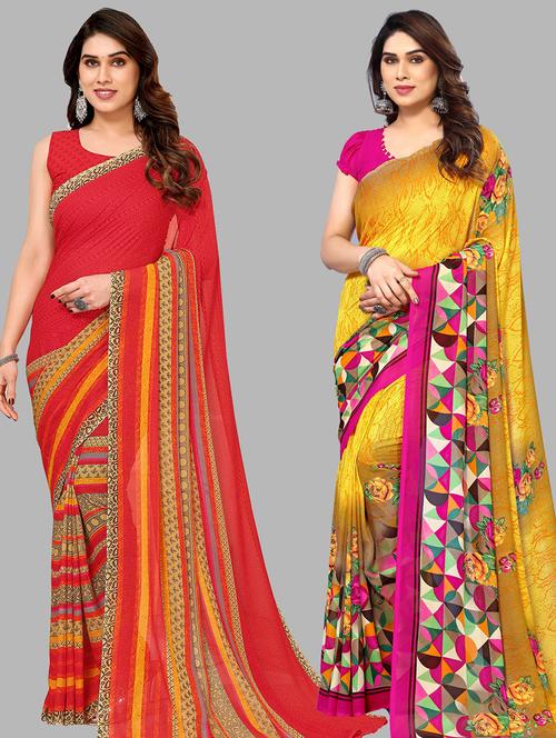 pack of 2 printed casual wear sarees - 21440723 - Very Small Image - 1