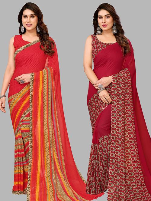 women pack of 2 casual wear sarees with blouse - 21440724 - Very Small Image - 1