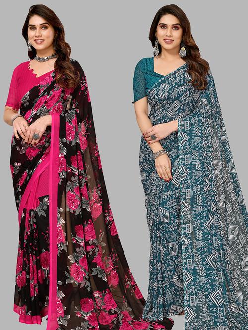 women pack of 2 casual wear sarees with blouse - 21440726 - Very Small Image - 1