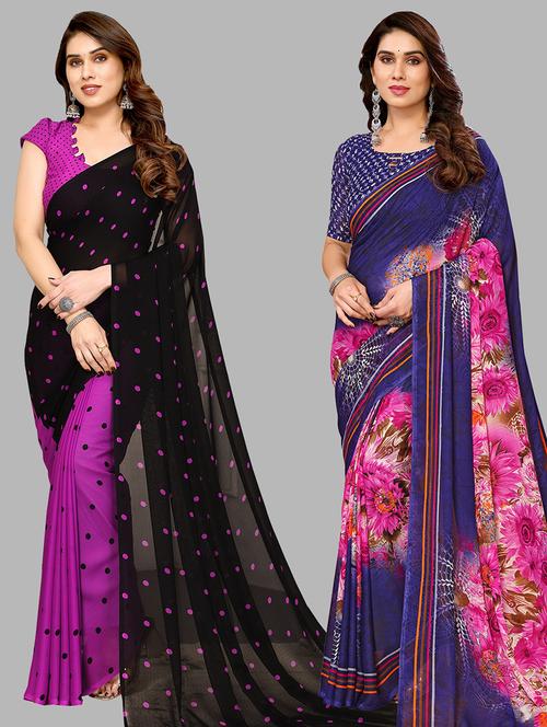 pack of 2 printed casual wear sarees with blouse - 21440728 - Very Small Image - 1