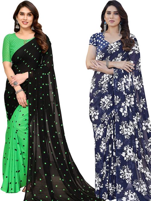 pack of 2 casual wear combo sarees with blouse - 21440730 - Very Small Image - 1