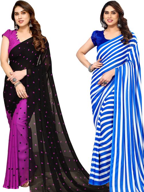 pack of 2 printed casual wear sarees with blouse - 21440732 - Very Small Image - 1
