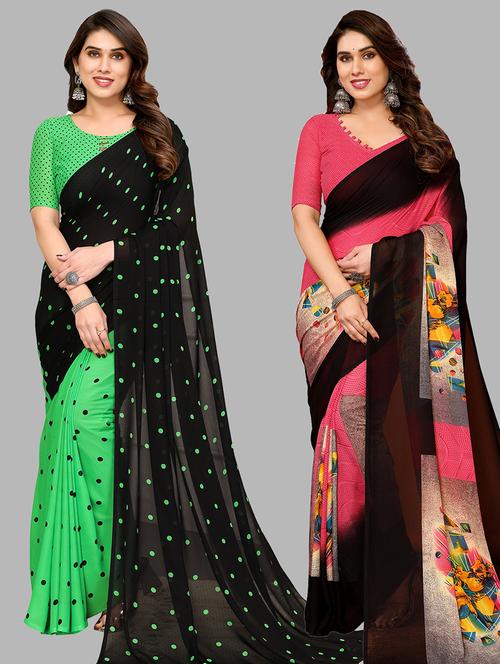 pack of 2 printed casual wear saree with blouse - 21440733 - Very Small Image - 1