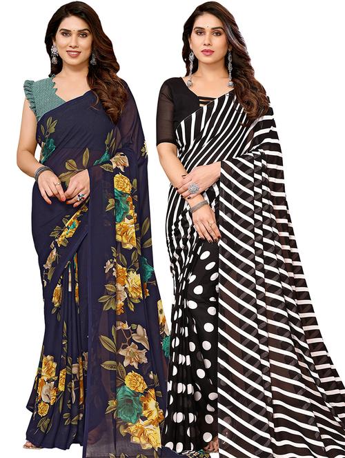women pack of 2 printed casual sarees with blouse - 21440740 - Very Small Image - 1