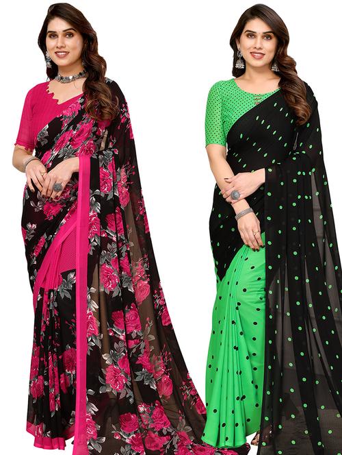 women pack of 2 casual wear sarees with blouse - 21440741 - Very Small Image - 1