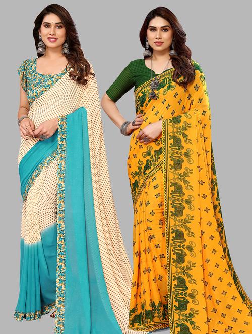 women pack of 2 printed casual sarees with blouse - 21440742 - Very Small Image - 1