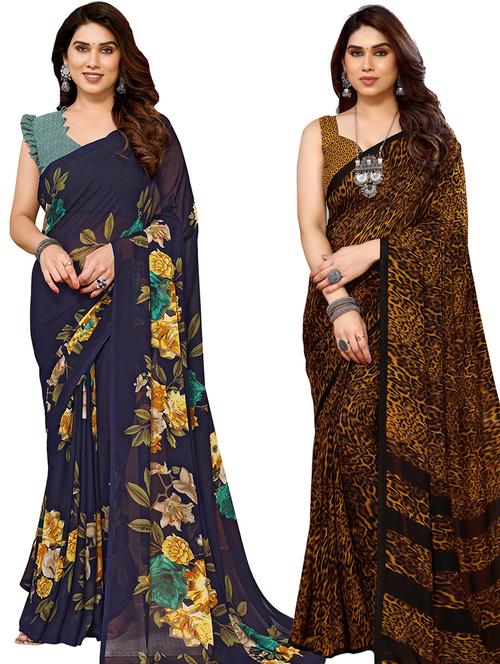 pack of 2 printed casual wear sarees with blouse - 21440744 - Very Small Image - 1