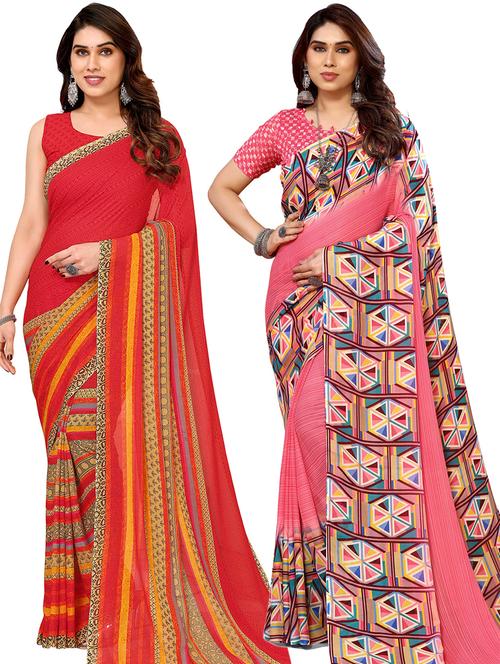 pack of 2 casual wear combo sarees with blouse - 21440748 - Very Small Image - 1