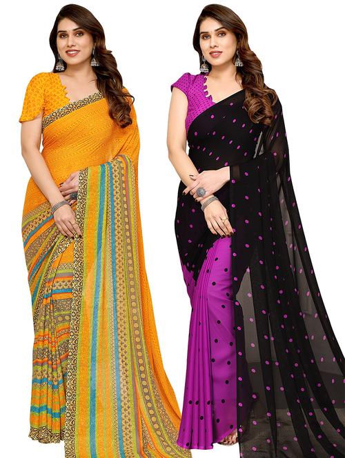 pack of 2 casual wear combo sarees with blouse - 21440749 - Very Small Image - 1