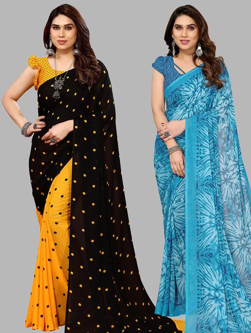 pack of 2 printed casual wear sarees with blouse - 21440750 - Very Small Image - 1