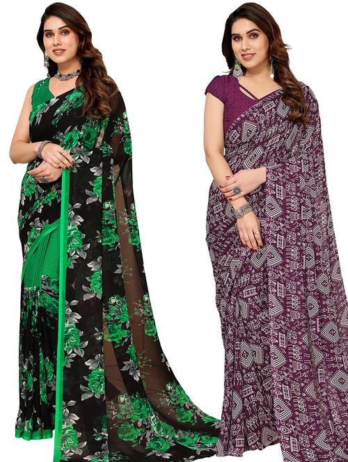 pack of 2 casual wear combo sarees with blouse - 21440752 - Very Small Image - 1