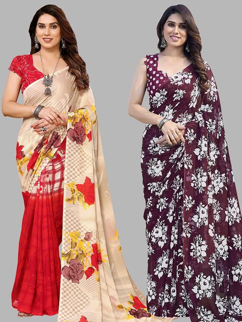 pack of 2 printed casual wear sarees - 21440753 - Very Small Image - 1