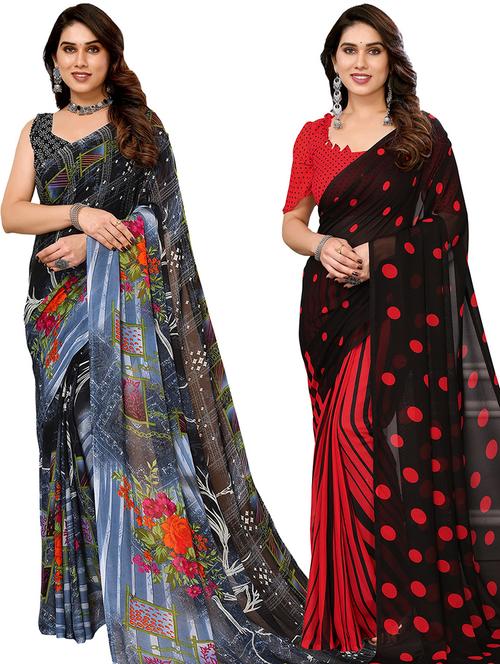 pack of 2 printed casual wear sarees - 21440754 - Very Small Image - 1