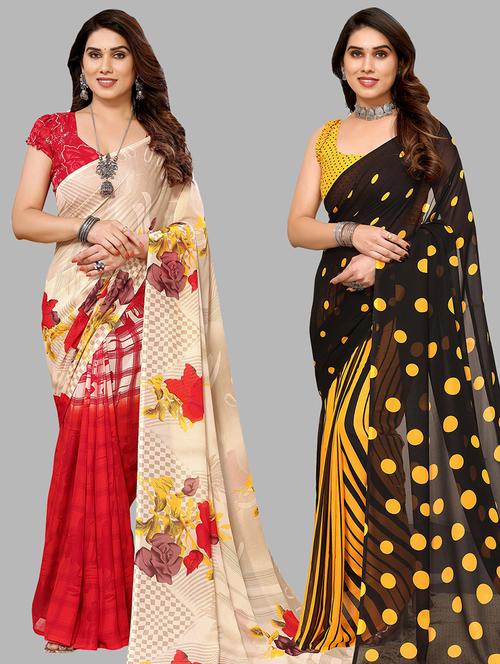 pack of 2 printed casual wear sarees with blouse - 21440755 - Very Small Image - 1