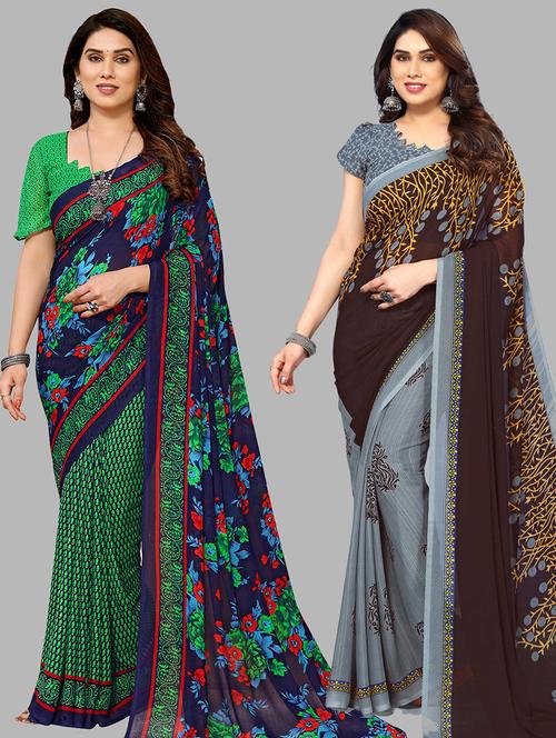 pack of 2 printed casual wear sarees - 21440756 - Very Small Image - 1